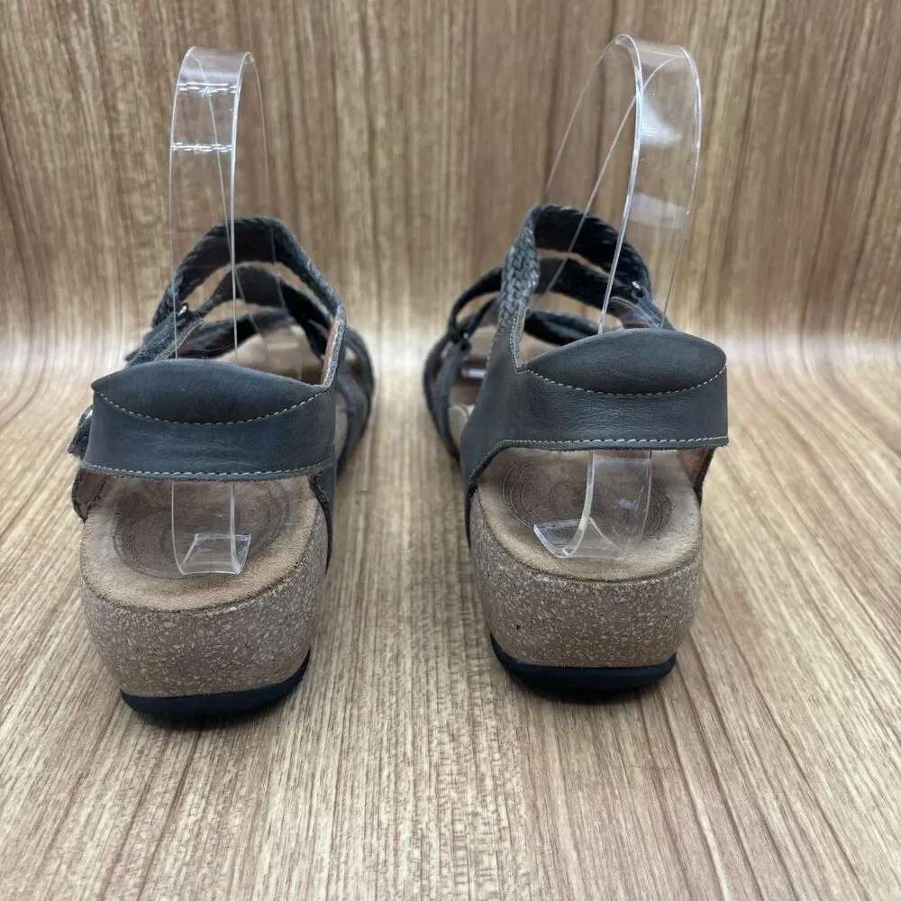 Taos Trulie Wedge‎ Sandals Womens Size 7-7.5 Olive Green Leather Comfort Shoes